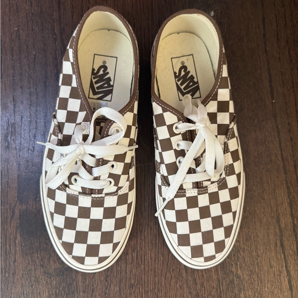 Vans Brown and White Checkered Sneakers